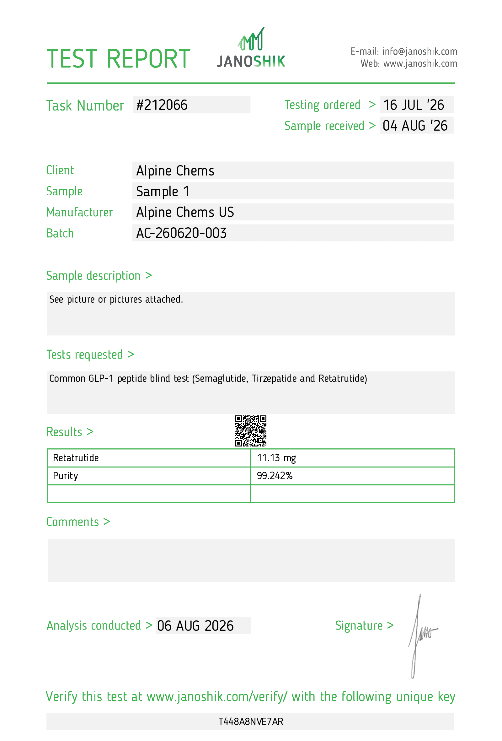 ALP-3RT test report, GLP-3 R 10mg Test Results